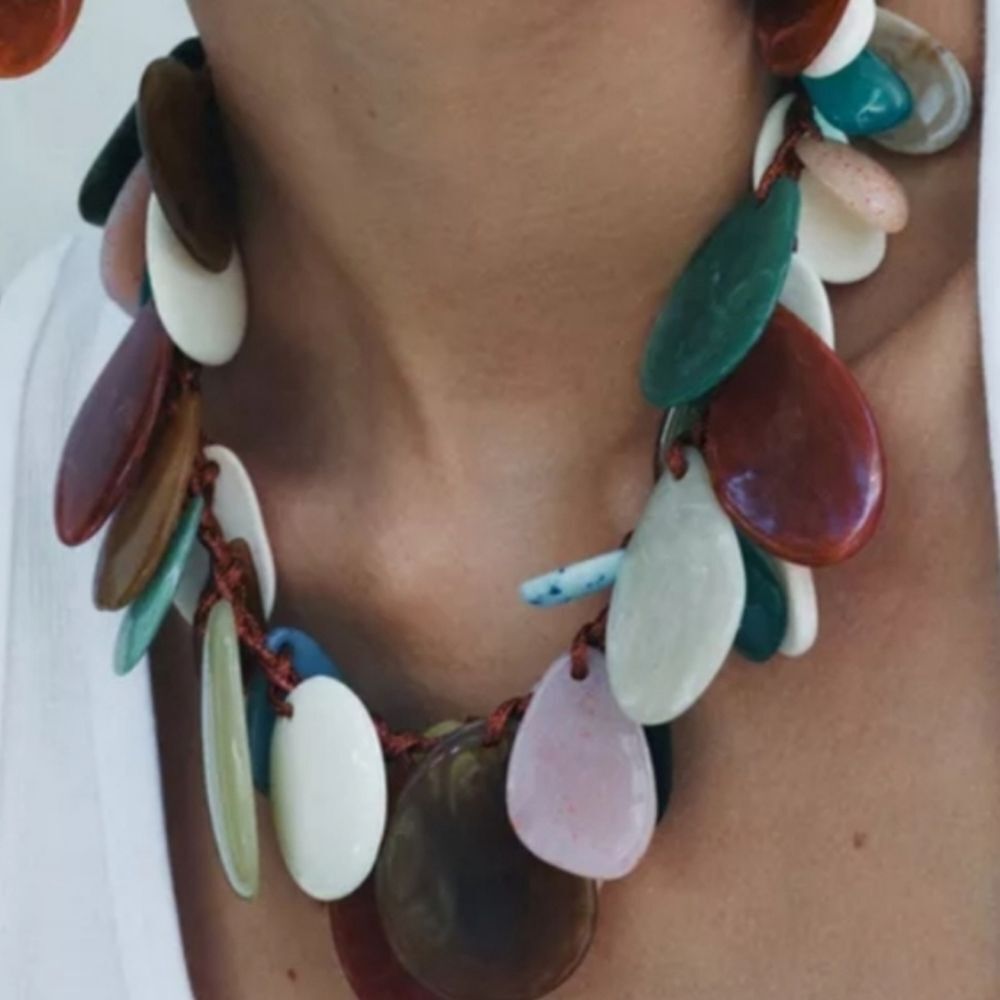 New! ZARA Multicolored Resin Pendant Cord Necklace Statement Jewelry • NWOT